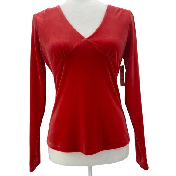 NWT INC International Concepts Velvet Velour Red Hot Top Womens Petites PS - Picture 1 of 8